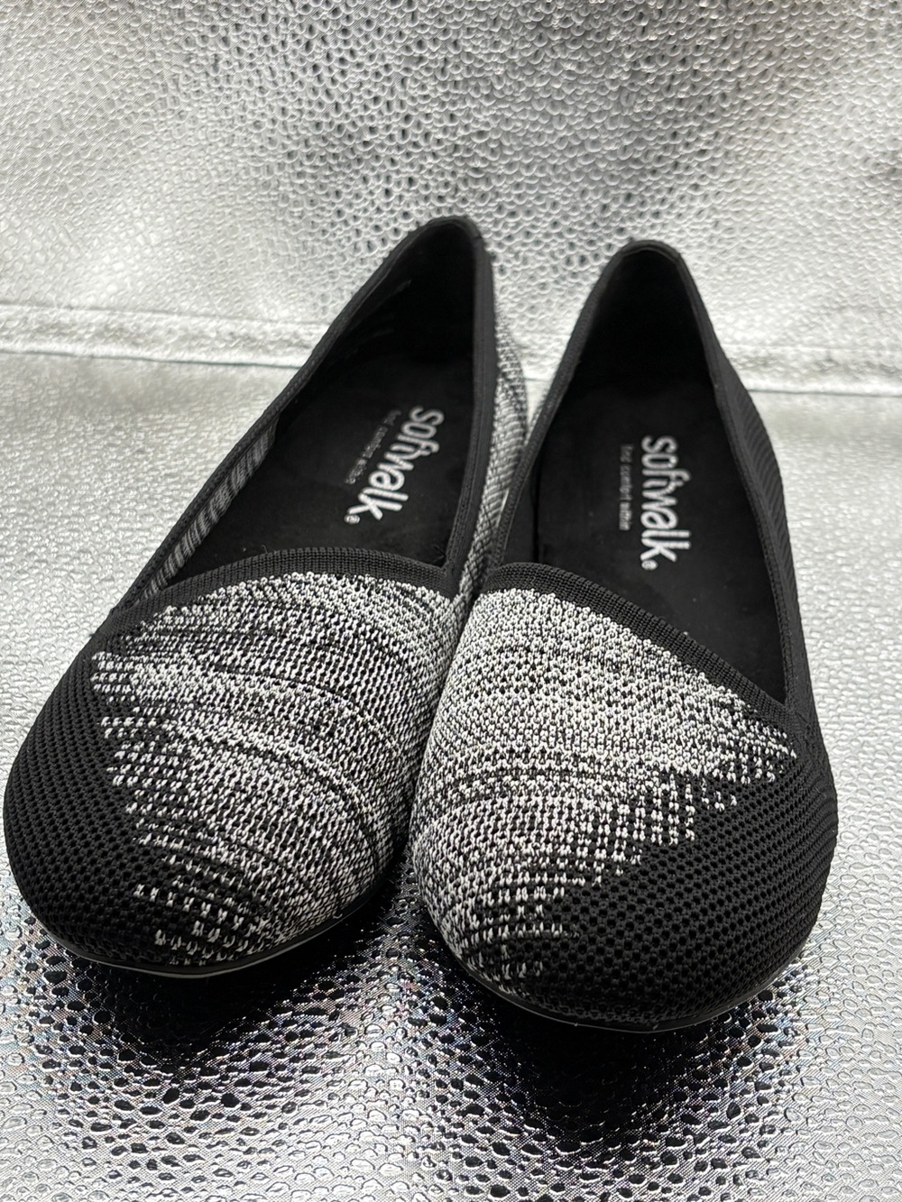 SoftWalk Black and Gray Knit Slip-On Flats